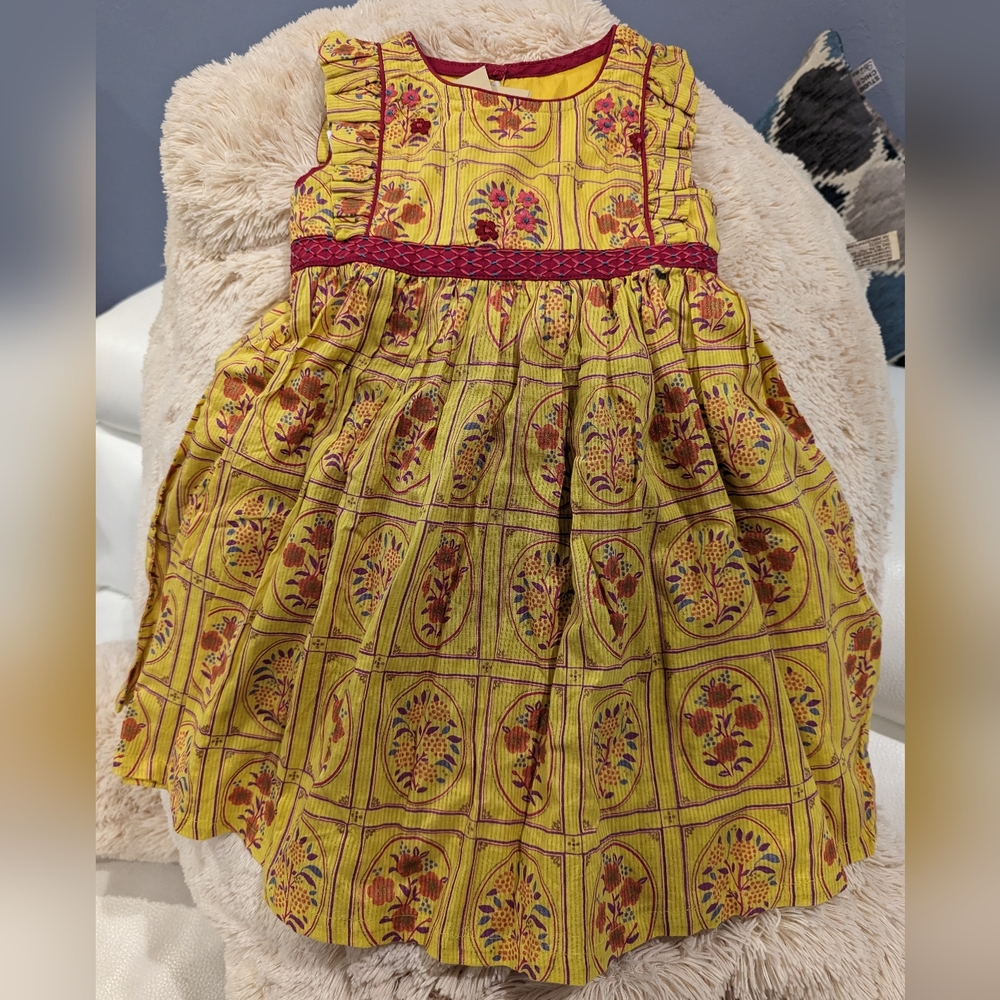 Fabindia Handcrafted Block Printing Embroidery Cotton Dress for Girls Size 2-3Y